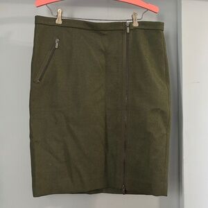 J Crew Olive Green Asymmetrical Zip Pencil Skirt